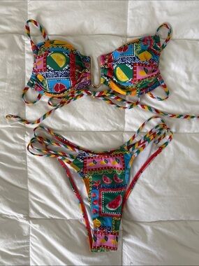 Colorful Fruit-Print Bikini Set Small